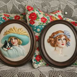 Vintage Oval Ceramic Portrait Wall Plaques Lady Portraits (Set Of 2)