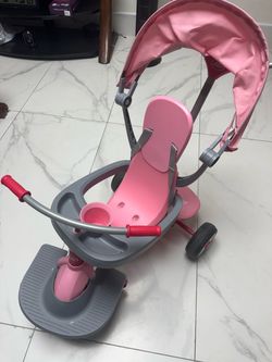 Pink Kids Tricycle with Canopy and Push Handle