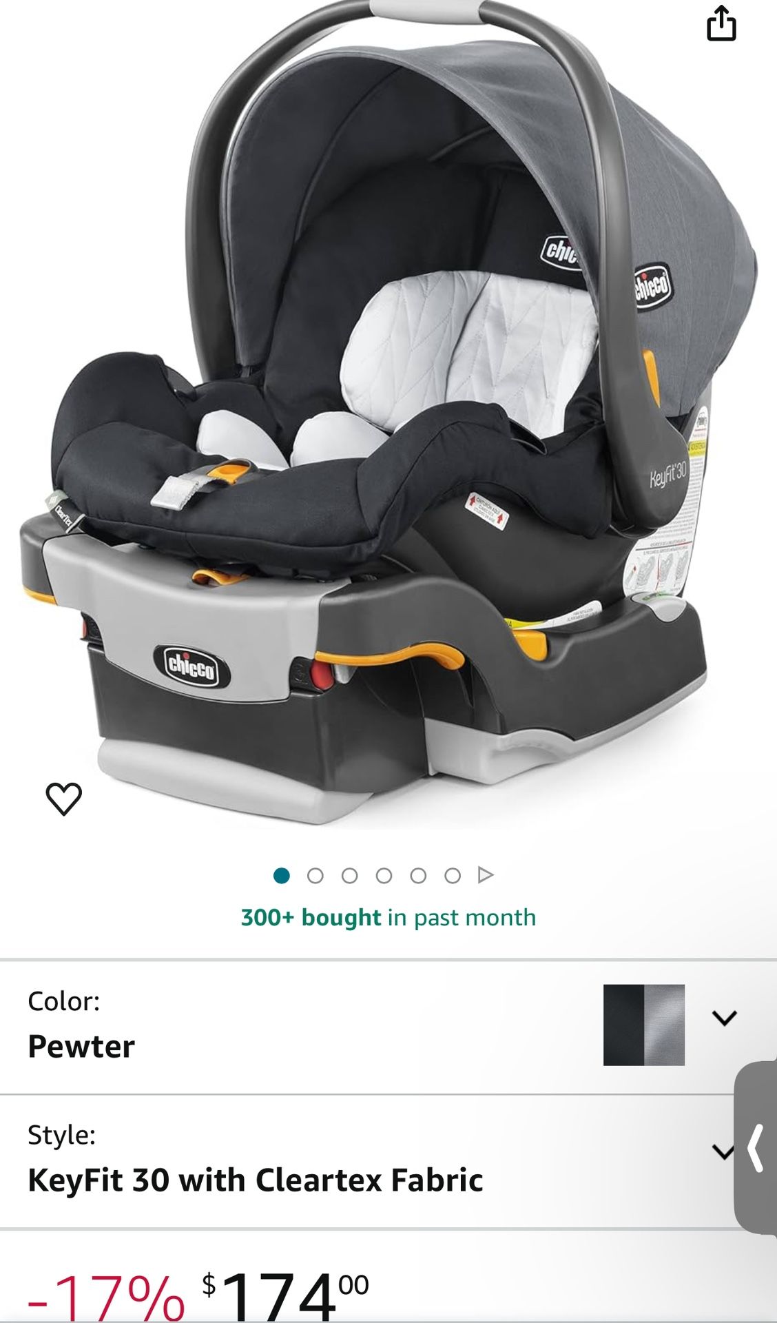 Chicco KeyFit 30 ClearTex Infant Car Seat and Base, Rear-Facing Seat for Infants 4-30 lbs, Includes