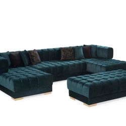 Ariana Velvet Green Double Chaise Sectional.

