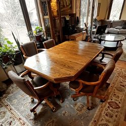 Keller Co Solid Oak Dining Table & 2Leafs PLUS Mikhail Darafeev 5 Adjustable Height 960 Game Chairs