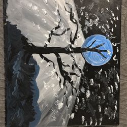 Art Work Of A Full Moon And A Tree