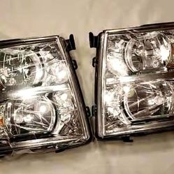 07-13 Chevrolet Silverado 1500 to 3500  Headlights Chromed NEW pair FAROS NUEVOS 2007-2013