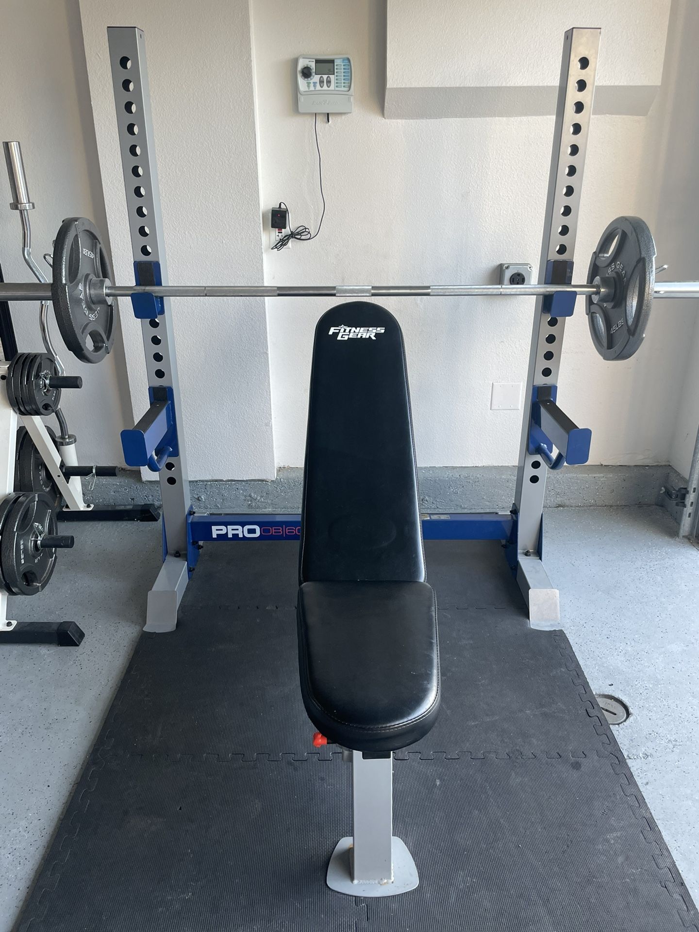 Fitness Gear Bench, 300lbs, EZ Curl Bar & Plate Tree