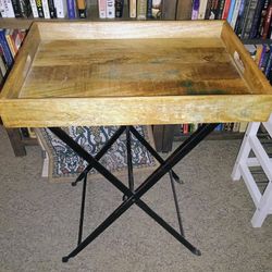 Distressed Wood Folding Side Table 