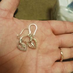 Hand Made Heart With Cross Dangling Earrings Sterling Silver 