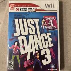 Just dance 3 Wii video game Target Exclusive Edition with 2 bonus tracks. Over 40 hit tracks.