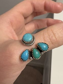 925 Sterling Silver Faux Turquoise Adjustable Ring