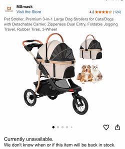 Pet Stroller, Premium 3-in-1 Large Dog Strollers for Cats/Dogs with Detachable Carrier, Zipperless