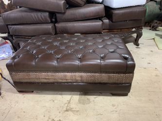 leather ottoman , tuft leather ottoman,