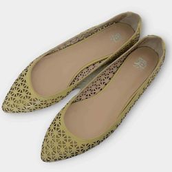 Joe's Jeans Pixie Limyel Flats Sz 7.5 Olive Green Geometric Perforated Summer