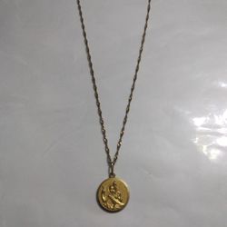 18K Gold Chain With 18K Gold Pendant Saint Christopher Chain Lent 16 Inch Use