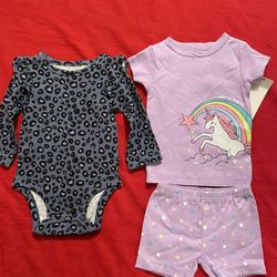 Infant Girls Onesie And Unicorn Short Set 6m New