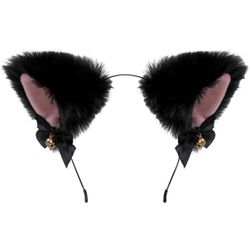 Cat Fox Wolf Faux Fur Ears Headband with Bowknot Bell Halloween Cosplay Party Costume Headwear