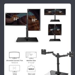 Freestanding Dual Monitor Stand, Monitor Mounts for 13 to 32 inches Computer Screens, Dual Monitor Arm with Tempered Glass Base for 2 Monitors, Vesa M