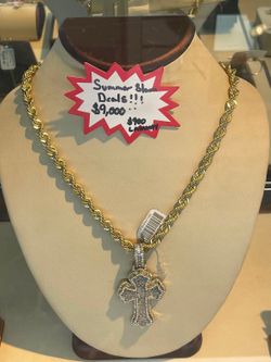 (10k) gold rope chain (92grams) (10k 28 gram diamond pendant) BUNDLE!