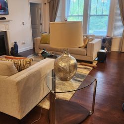 Glass Coffee Table With 2 Glass End Tables With 2 Lamps