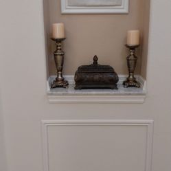 Decor Two Candle Holders, Two Candles And Beautiful Decor Box As Shown