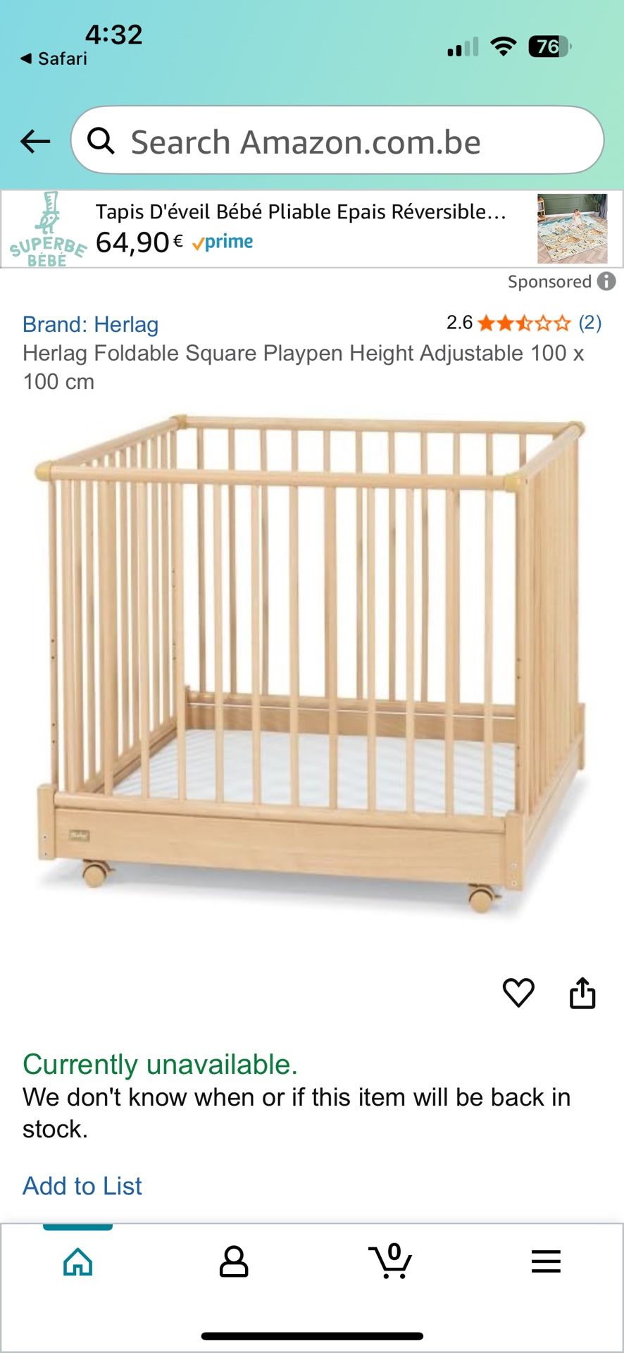 Herlag 37” wood Playpen