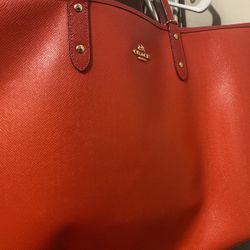 Red Coach Reversible Bag With Matching Wristlet 