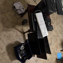 Complete Computer & Electronics Bundle: 2 PCs, Monitors, Keyboards, Projector, Cables - $129