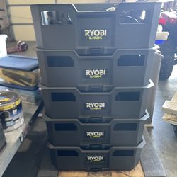 5 Ryobi Link Tool Crate Stackable Storage Totes - new