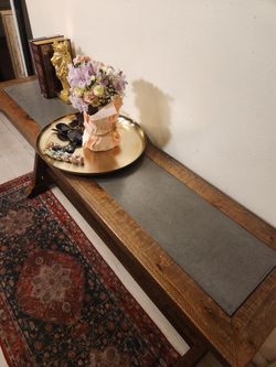 Rustic Wood and Grey Concrete Entryway Table. Delivery
