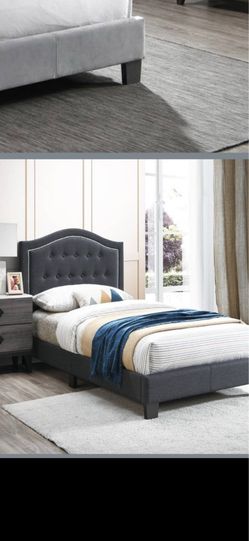 Twin size burlap bed with orthopedic mattress