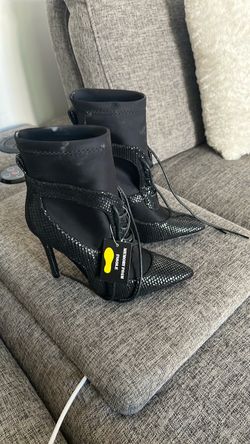 Black Mesh Lace-Up Stiletto Ankle Boots #6