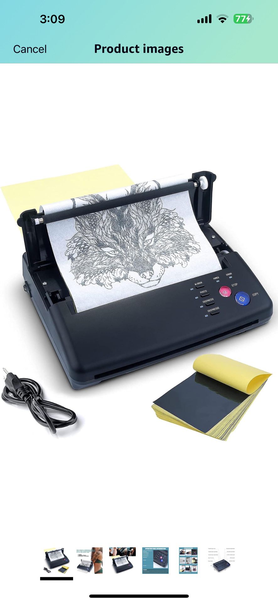 Sacnahe Tattoo Transfer Stencil Machine Copier Printer Thermal Tattoo Kit Copier Printer With 20pcs Free Tattoo Stencil Transfer Paper, Black