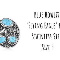 Blue Howlite 'Flying Eagle' Ring, Stainless Steel, Sz.9