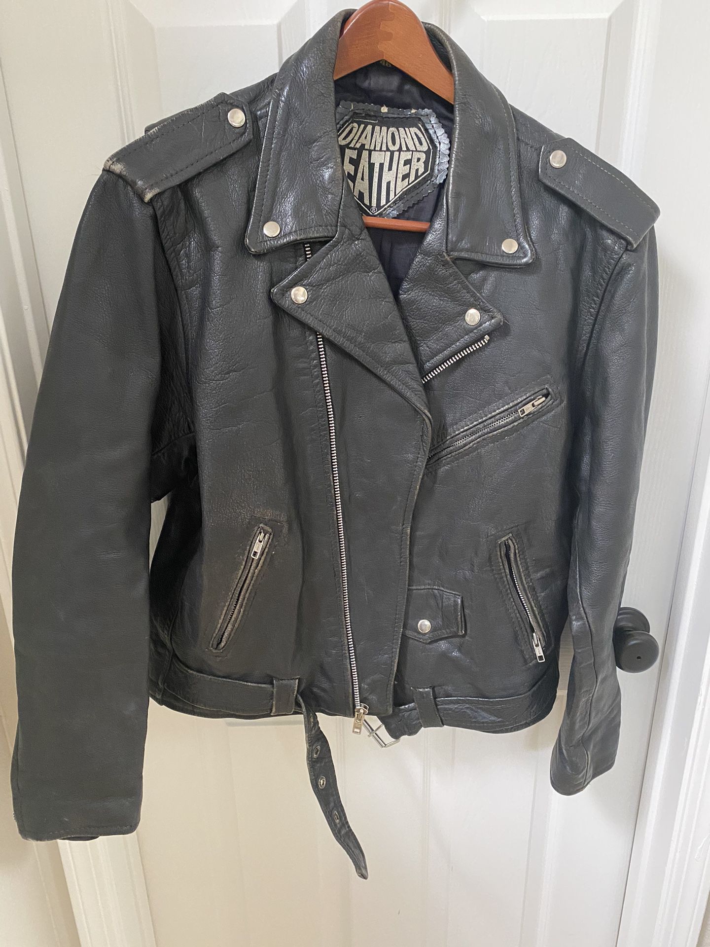Diamond Leather Motorcycle Jacket Xl