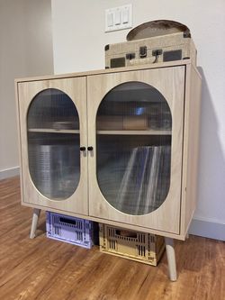 Light Wood sideboard  with Oval plastic fluted Doors