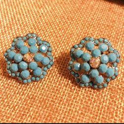 Pending Turquoise Blue Clip On Earrings + Gold Drop - New