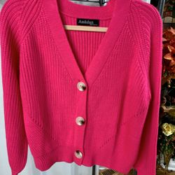 Barbie pink Cardigan With 3 Big Fashionable Buttons
