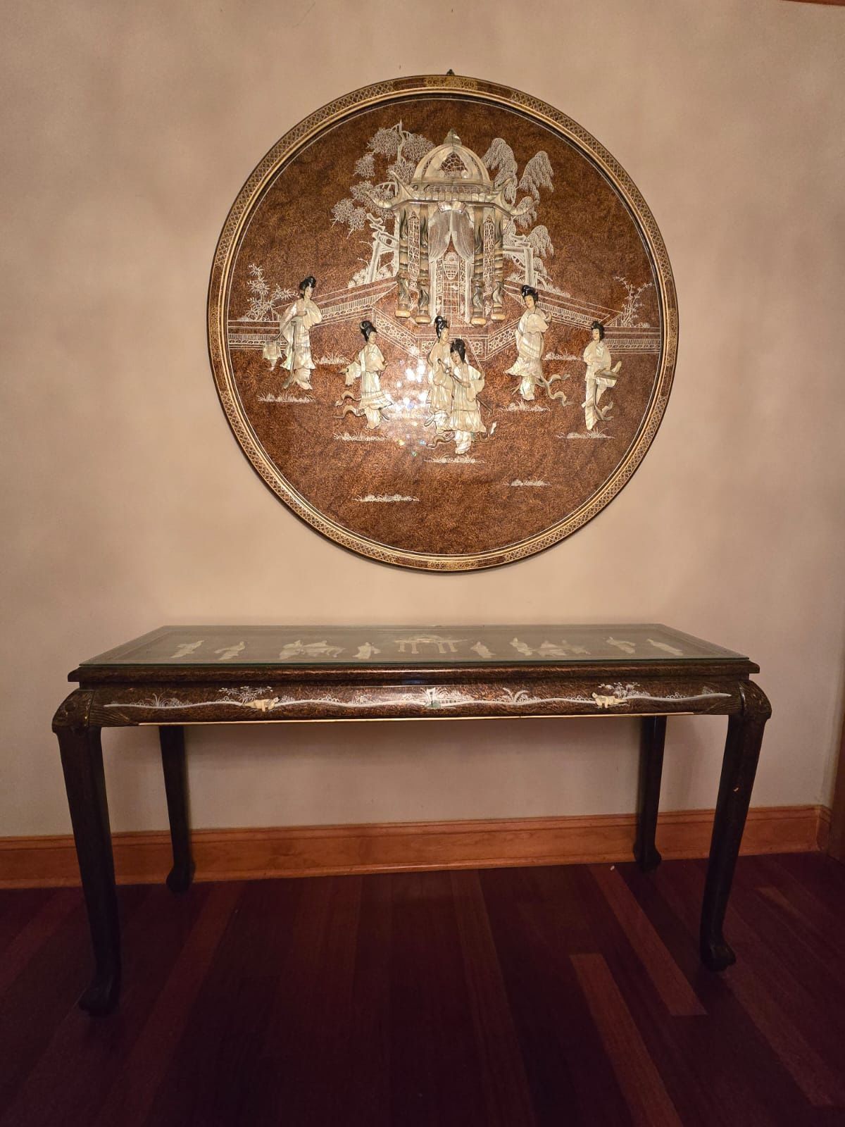 Oriental Claw Foot Console Table and Wall Decor - Mother or Pearl