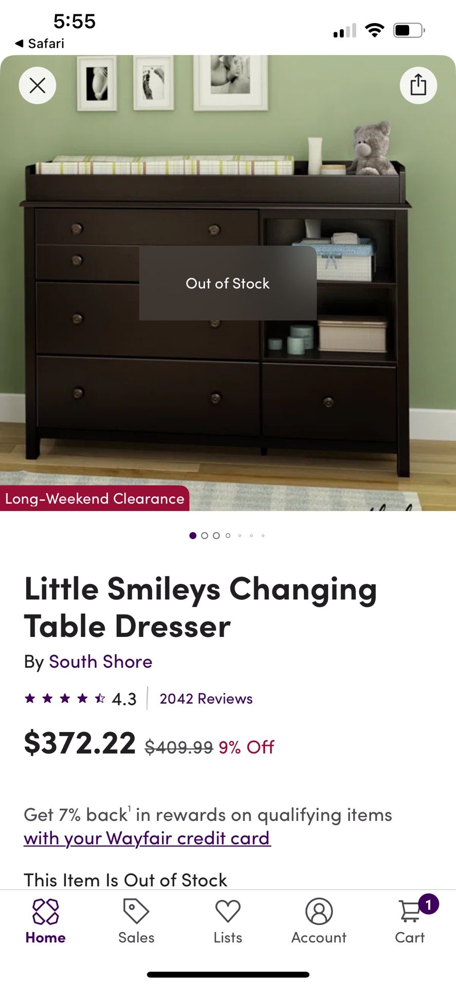 Used Wood Changing Table 