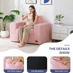 Giant Beanbag Chair for Adults, Upholstered Floor Sofa with Pillows and Armrests, Large Plush Beanbag Sofa Chair for Bedroom Living Room