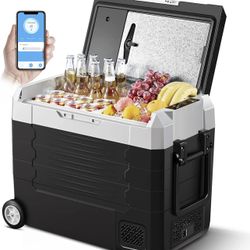 12 Volt Car Refrigerator - 59 Quart (55L) WIFI Portable Refrigerator Freezer with Dual Zone Single Temperature（-4℉-68℉) - Electric Cooler with DC 12/2