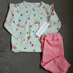 Babygirl Ever & Ever 2 Piece Ruffled Long Sleeve Bodysuit & Ribbed Pants Set - 3 Months - 12 Months