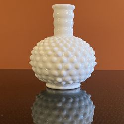 Vintage Fenton Bottle Vase Hobnail White Milk Glass Bud Vase Rounded 5”T 1”Wx4"W
