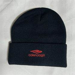 Balenciaga Black 100% Wool Knitted Beanie Hat Unisex Adults Embroidered Winter