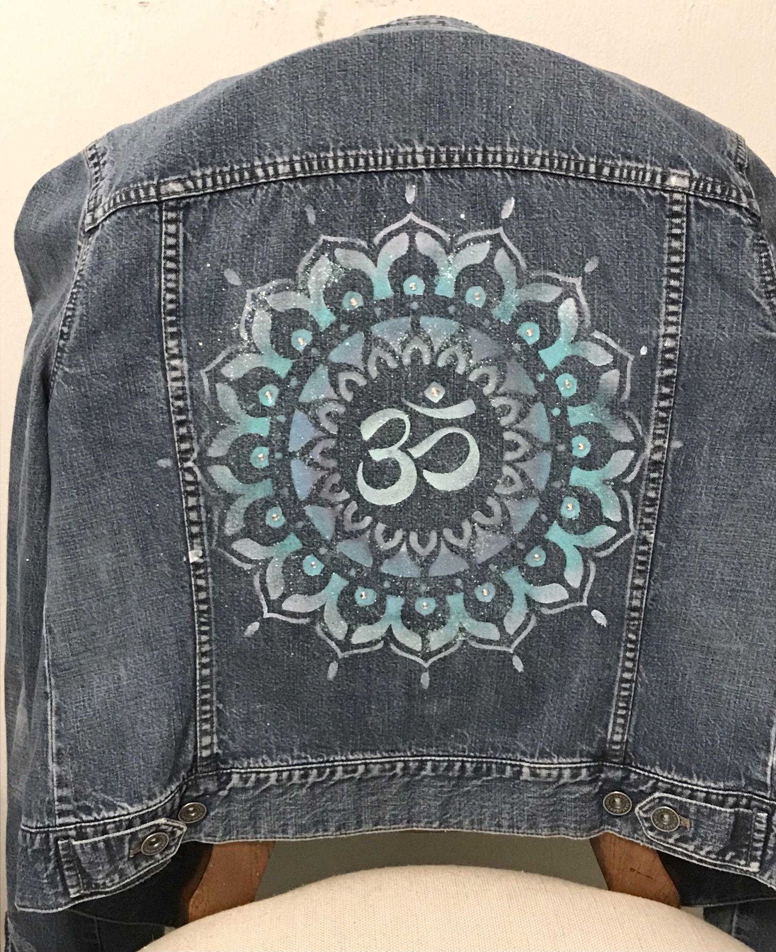 DKNY Denim Jacket Hand Painted Bedazzled