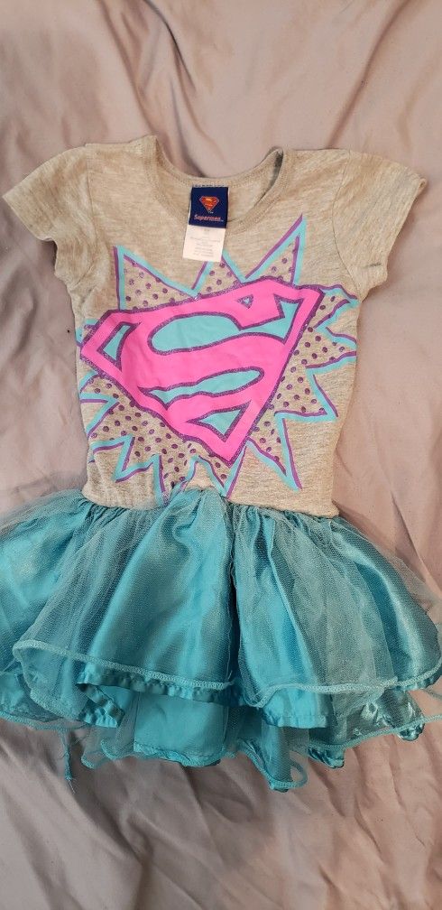 Girls Superman Tshirt Dress with attached Tutu