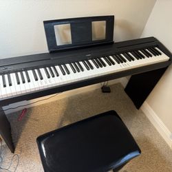 YAMAHA P45 88-Key Weighted Digital Piano Home Bundle With Wooden Furniture Stand And Bench