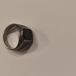Men's Ring Silver & Black Design with Black Stone 