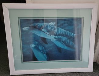 beautiful painting dolphins. (36 width 20 height)