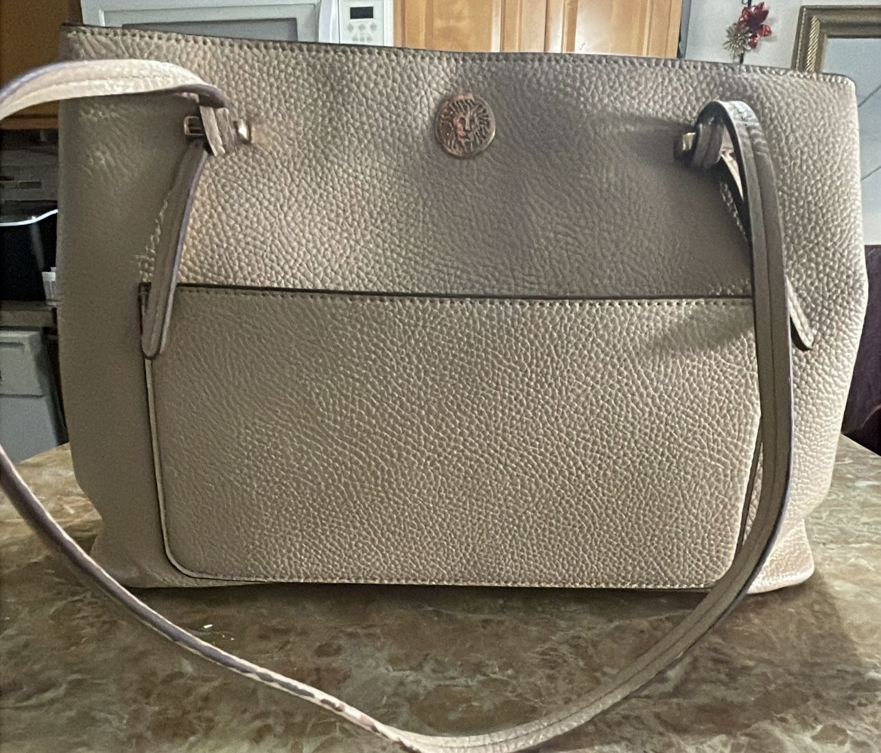 Anne Klein light beige PVC Handbag Purse Top Zip