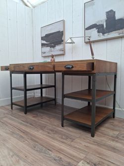 Metal Industrial Wood Restoration Hardware Style Desk. Delivery