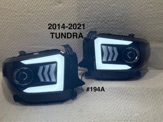 2014 - 2021 Toyota Tundra LED C-Bar Projector Headlights w/ Sequential Arrow Turn Signals (Black Housing/Smoked Lens)